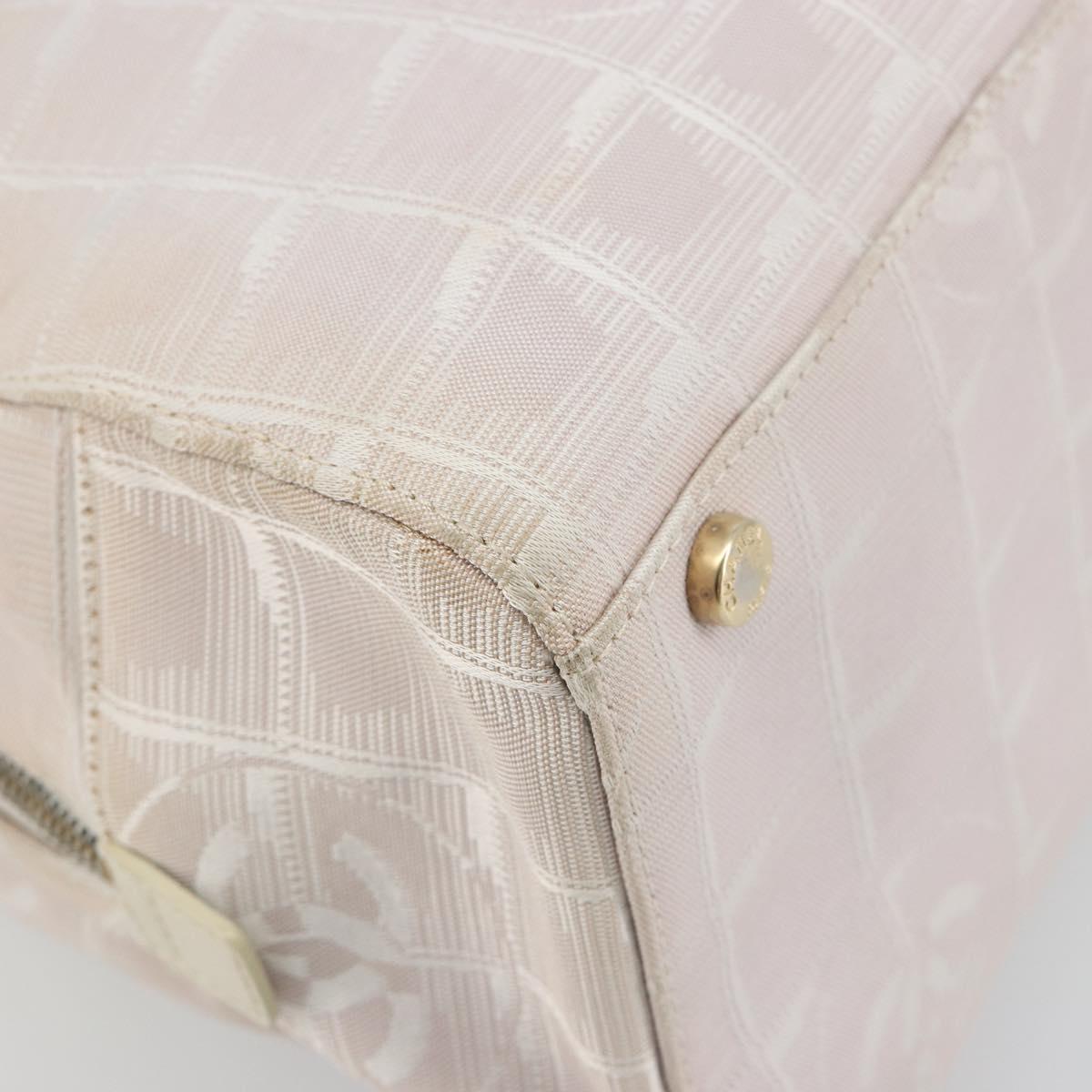 CHANEL New Travel Line Hand Bag Canvas Pink Gold Tone CC Auth BA14582A