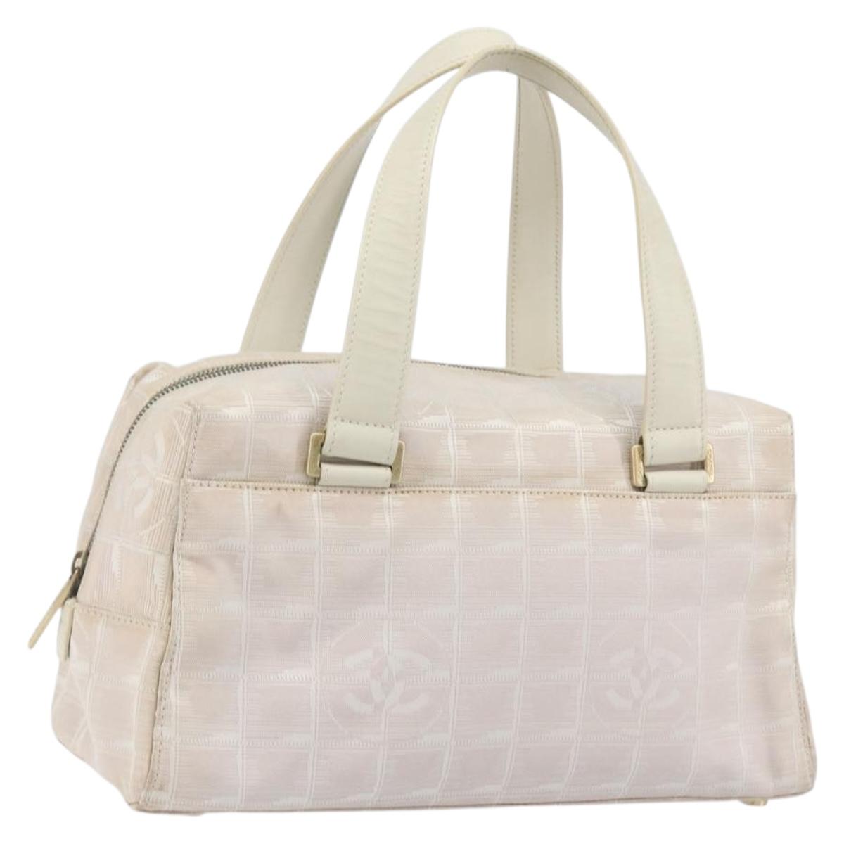 CHANEL New Travel Line Hand Bag Canvas Pink Gold Tone CC Auth BA14582A