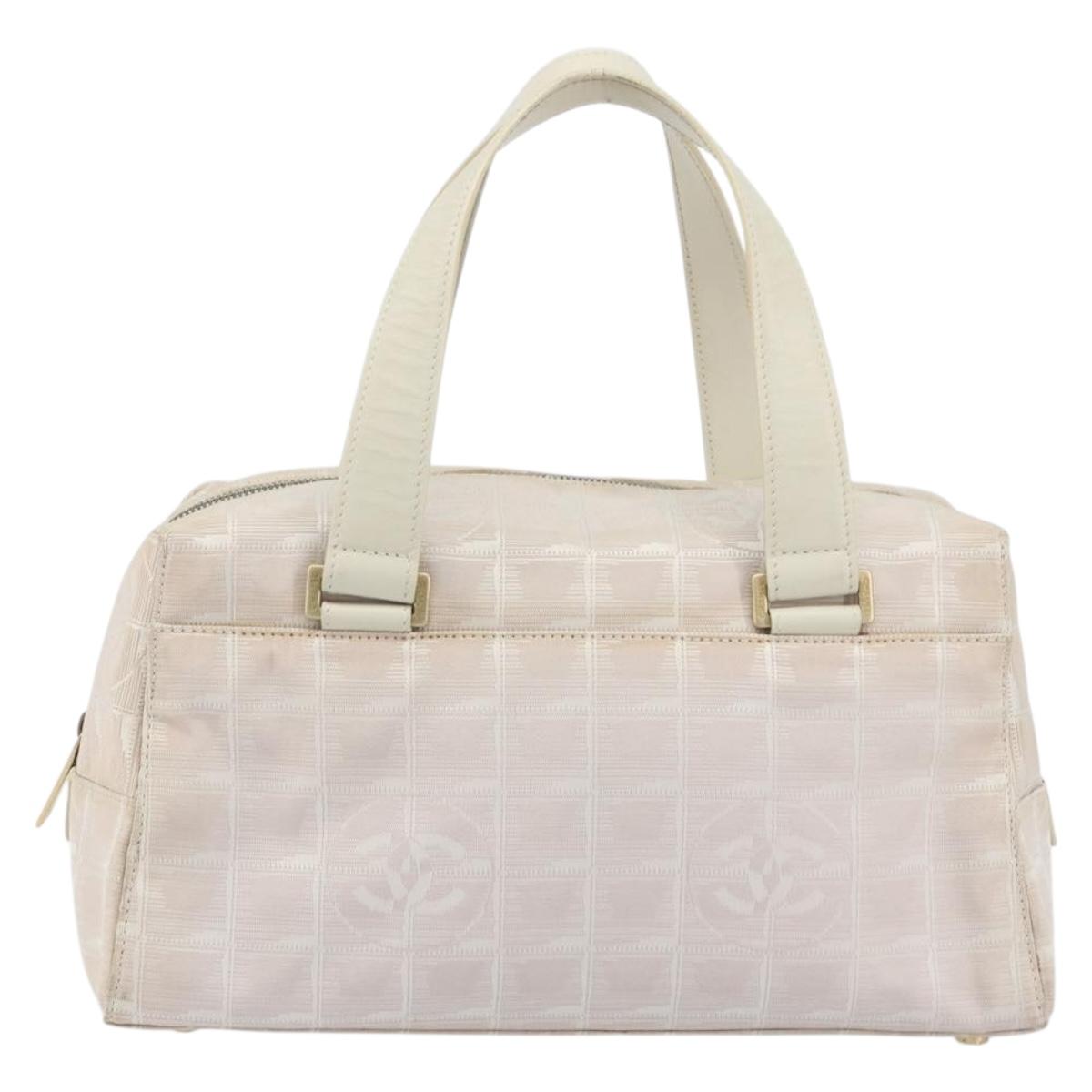 CHANEL New Travel Line Hand Bag Canvas Pink Gold Tone CC Auth BA14582A