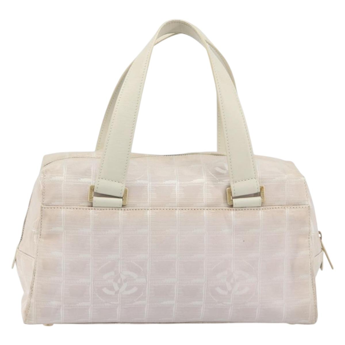 CHANEL New Travel Line Hand Bag Canvas Pink Gold Tone CC Auth BA14582A