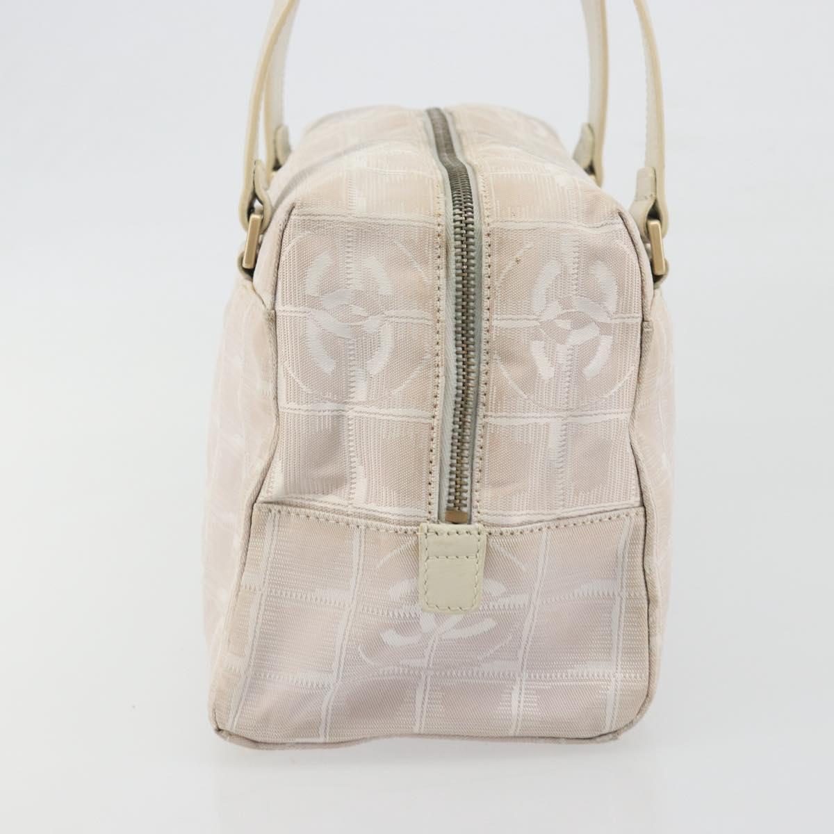 CHANEL New Travel Line Hand Bag Canvas Pink Gold Tone CC Auth BA14582A