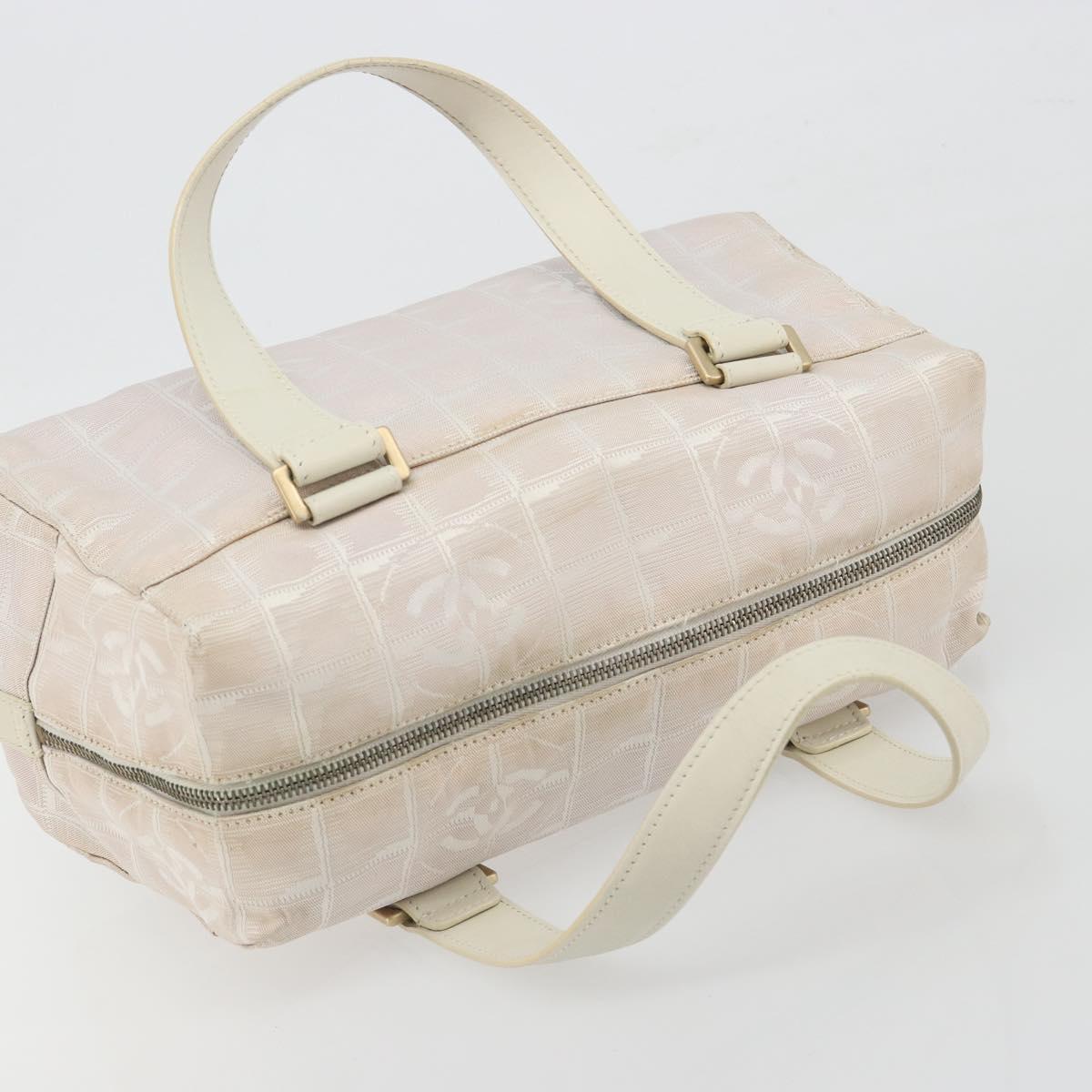 CHANEL New Travel Line Hand Bag Canvas Pink Gold Tone CC Auth BA14582A
