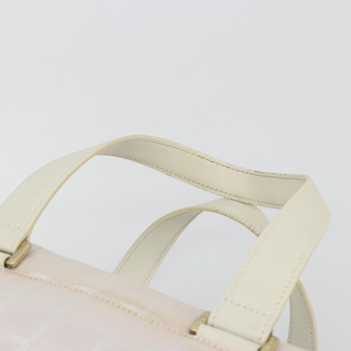CHANEL New Travel Line Hand Bag Canvas Pink Gold Tone CC Auth BA14582A