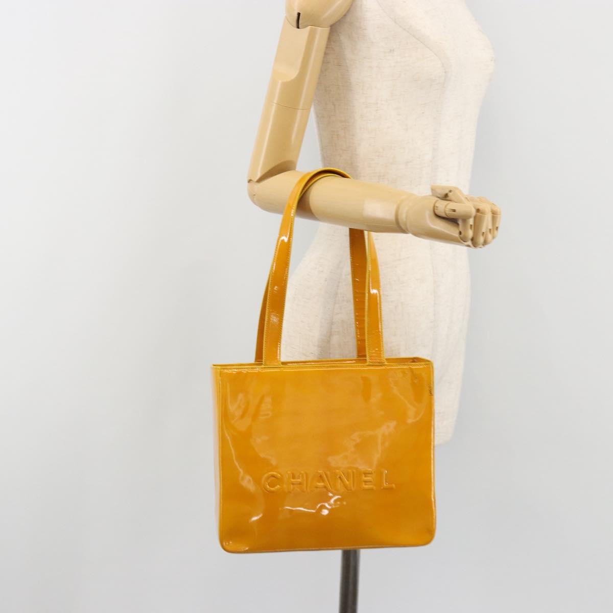 CHANEL Tote Bag Patent Orange CC Auth BA14583