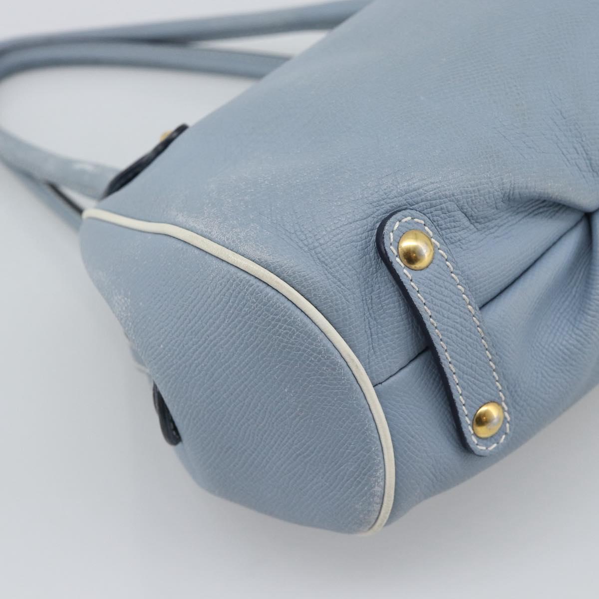 Salvatore Ferragamo Hand Bag Leather Light Blue Gold Tone Auth BA14586