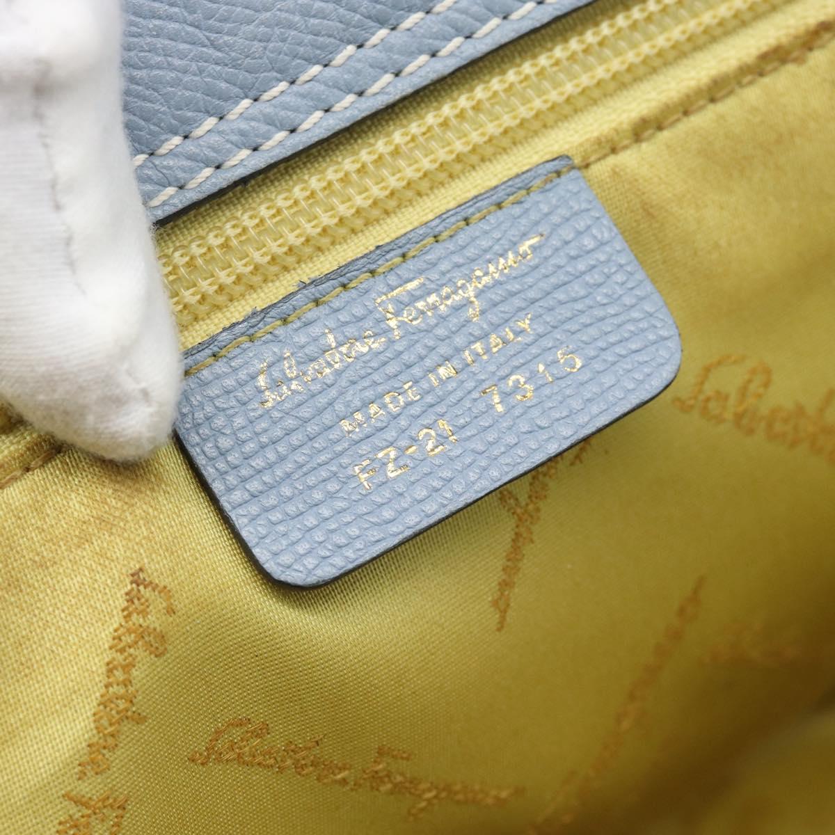 Salvatore Ferragamo Hand Bag Leather Light Blue Gold Tone Auth BA14586