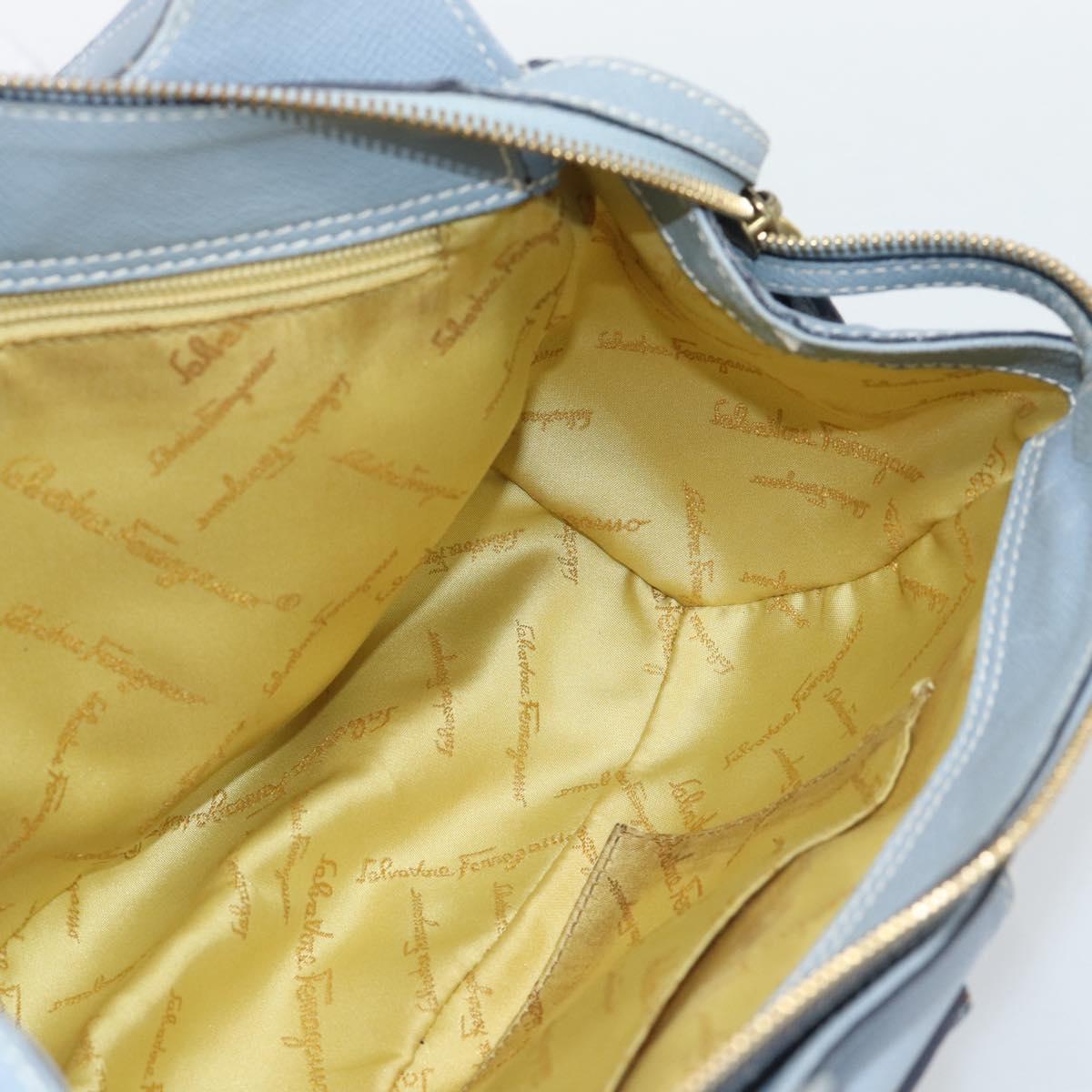 Salvatore Ferragamo Hand Bag Leather Light Blue Gold Tone Auth BA14586