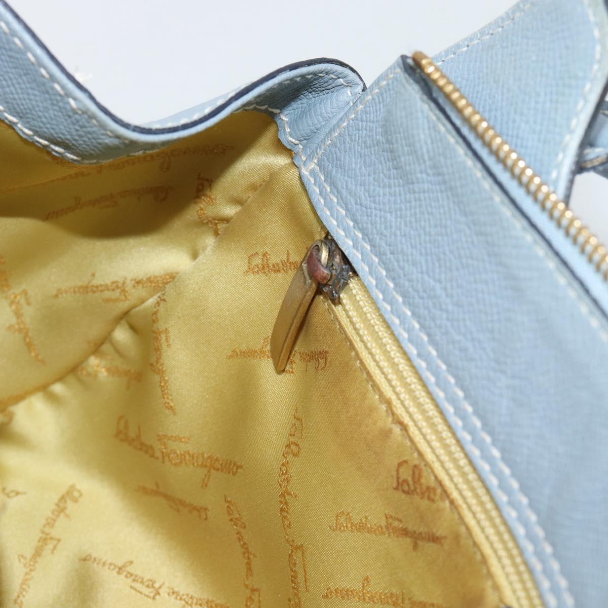 Salvatore Ferragamo Hand Bag Leather Light Blue Gold Tone Auth BA14586