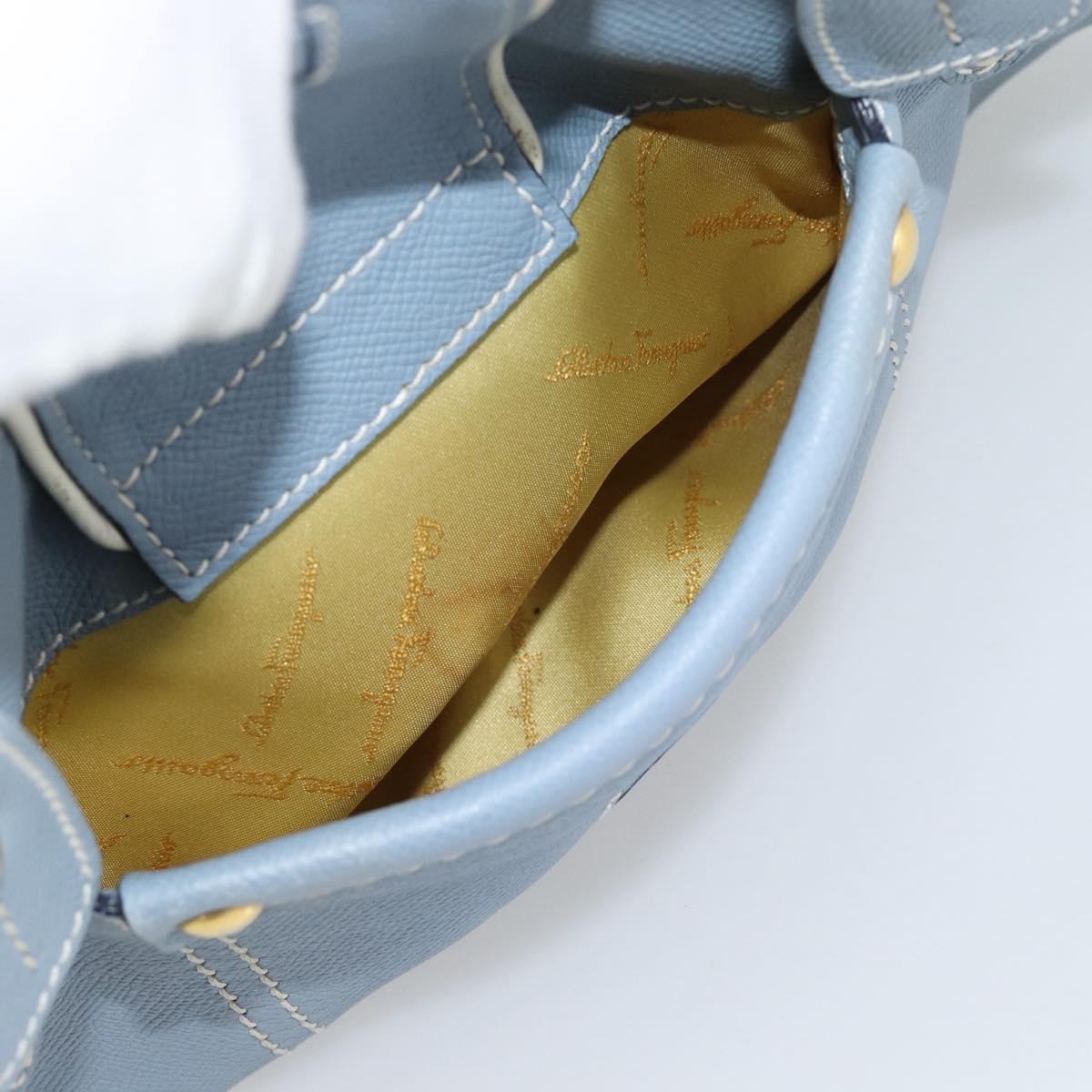 Salvatore Ferragamo Hand Bag Leather Light Blue Gold Tone Auth BA14586