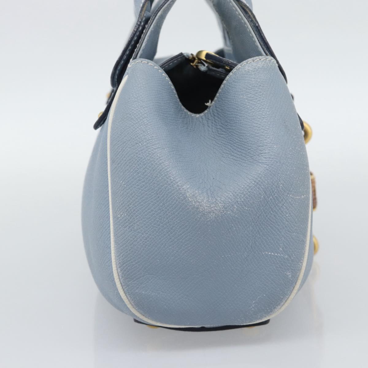 Salvatore Ferragamo Hand Bag Leather Light Blue Gold Tone Auth BA14586
