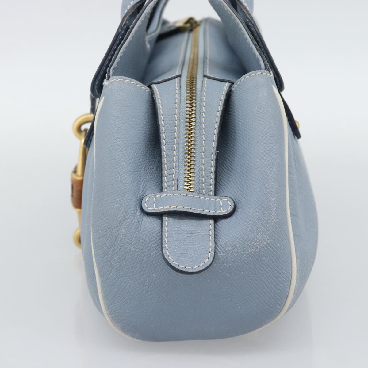 Salvatore Ferragamo Hand Bag Leather Light Blue Gold Tone Auth BA14586