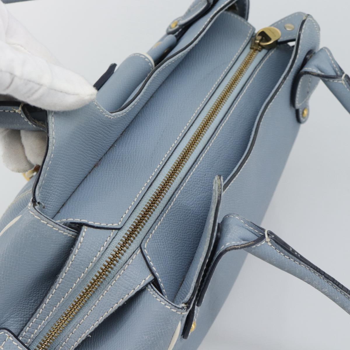 Salvatore Ferragamo Hand Bag Leather Light Blue Gold Tone Auth BA14586