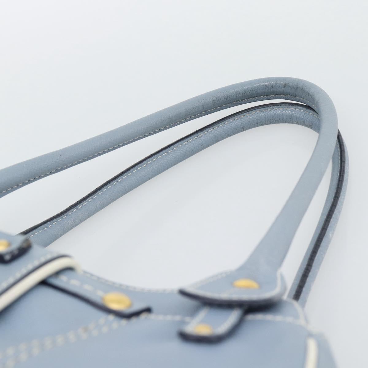 Salvatore Ferragamo Hand Bag Leather Light Blue Gold Tone Auth BA14586
