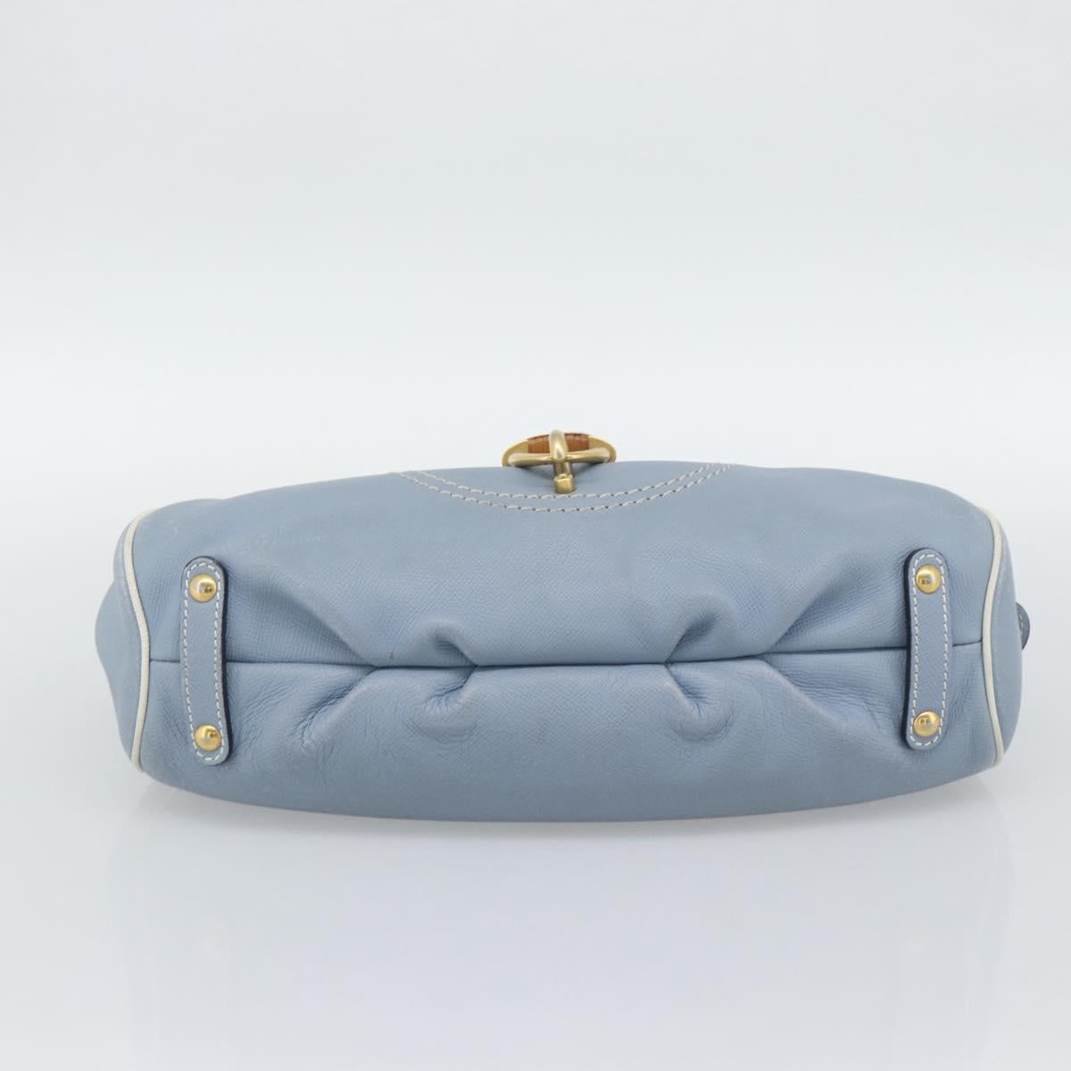 Salvatore Ferragamo Hand Bag Leather Light Blue Gold Tone Auth BA14586