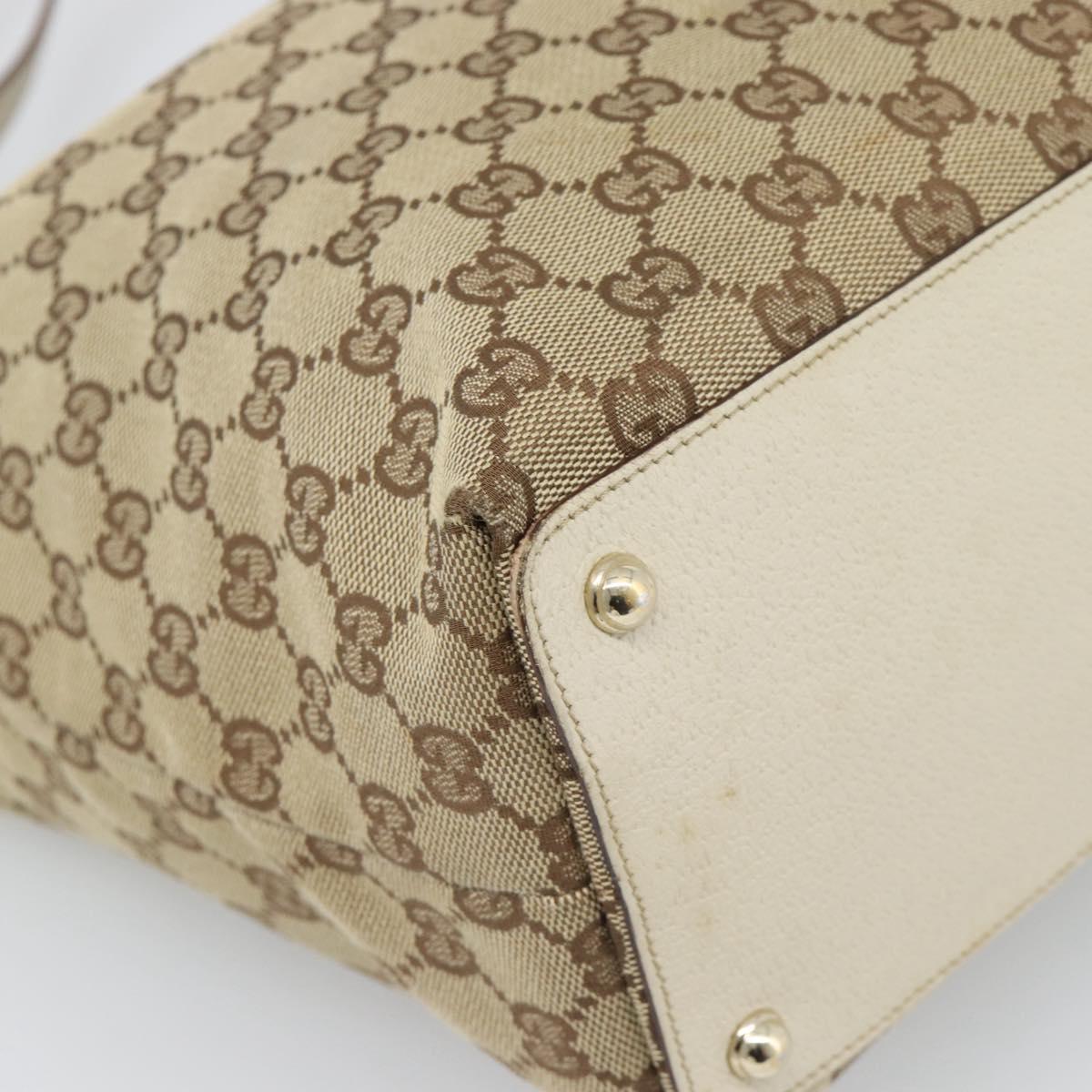 GUCCI GG Canvas Tote Bag Beige Gold Tone 120836 Auth BA14589