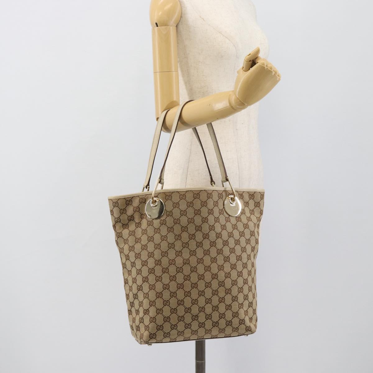 GUCCI GG Canvas Tote Bag Beige Gold Tone 120836 Auth BA14589