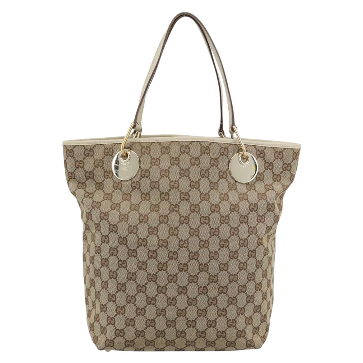 GUCCI GG Canvas Tote Bag Beige Gold Tone 120836 Auth BA14589