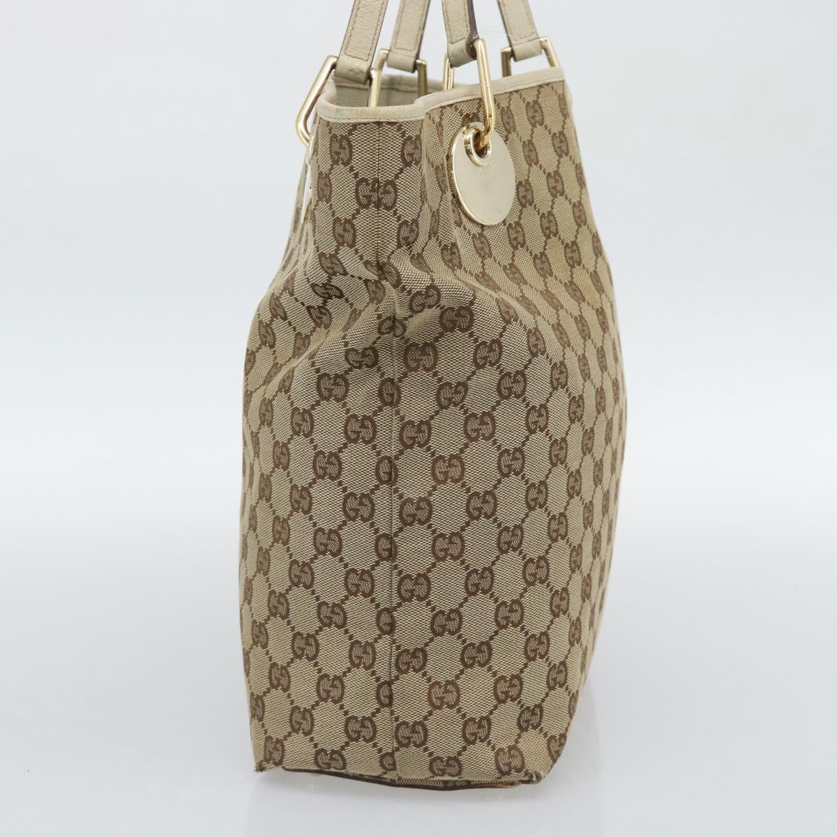 GUCCI GG Canvas Tote Bag Beige Gold Tone 120836 Auth BA14589