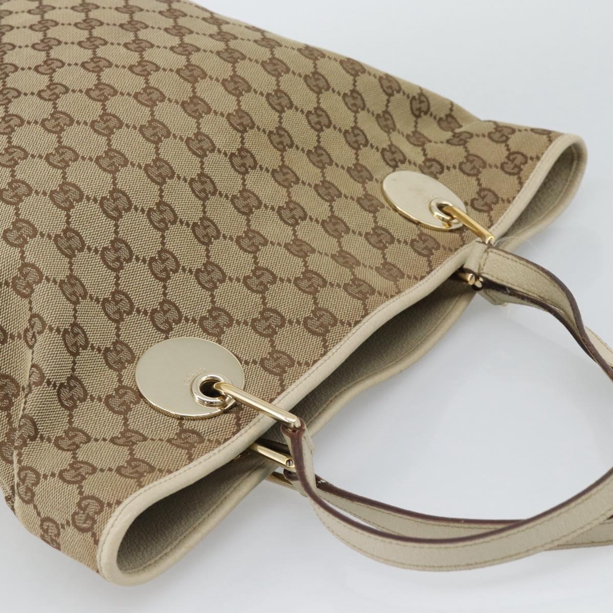 GUCCI GG Canvas Tote Bag Beige Gold Tone 120836 Auth BA14589