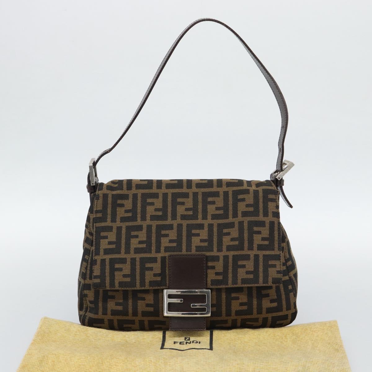 FENDI Zucca Canvas Mamma Baguette Shoulder Bag Brown Silver Auth BA14590V