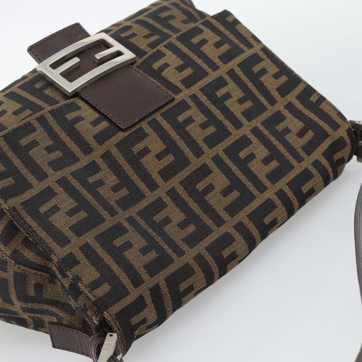 FENDI Zucca Canvas Mamma Baguette Shoulder Bag Brown Silver Auth BA14590V