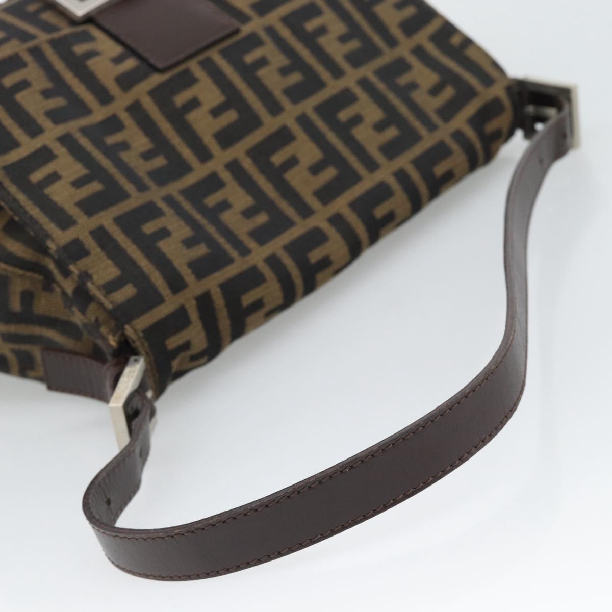 FENDI Zucca Canvas Mamma Baguette Shoulder Bag Brown Silver Auth BA14590V