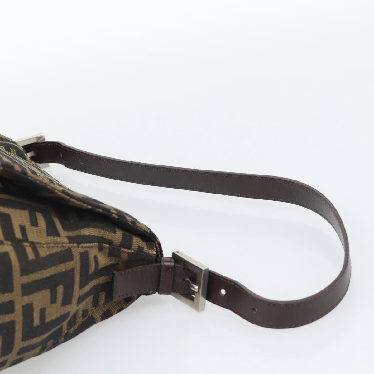 FENDI Zucca Canvas Mamma Baguette Shoulder Bag Brown Silver Auth BA14590V