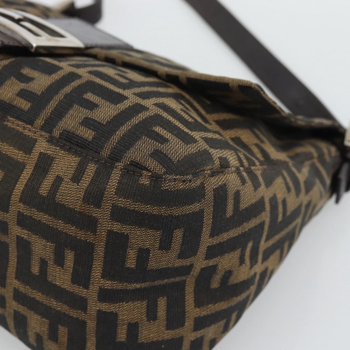 FENDI Zucca Canvas Mamma Baguette Shoulder Bag Brown Silver Auth BA14593V