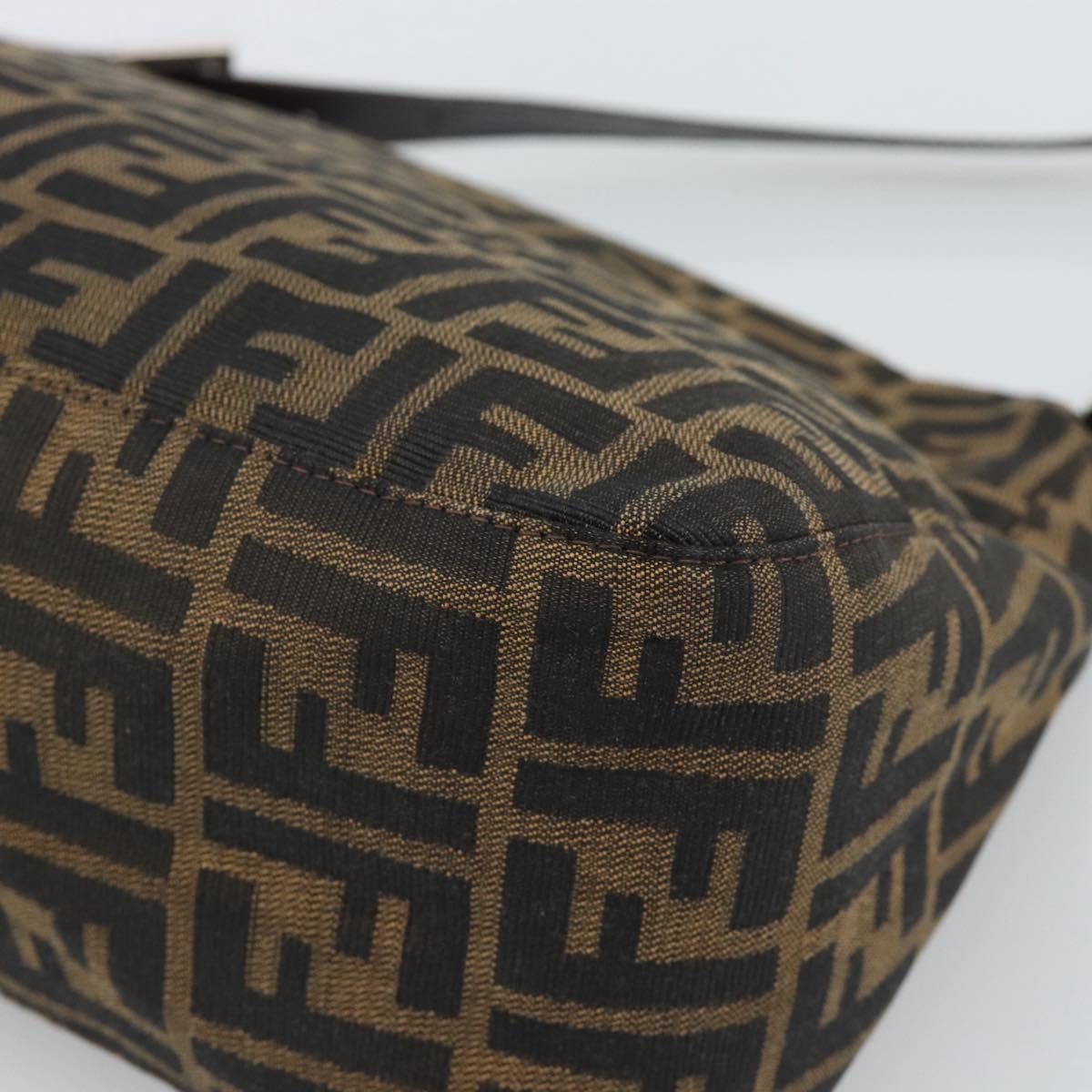 FENDI Zucca Canvas Mamma Baguette Shoulder Bag Brown Silver Auth BA14593V