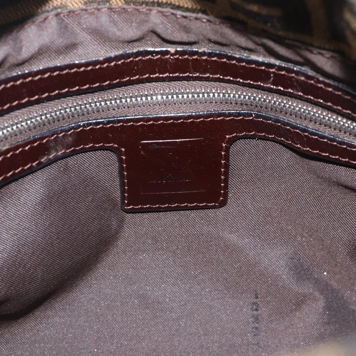FENDI Zucca Canvas Mamma Baguette Shoulder Bag Brown Silver Auth BA14593V