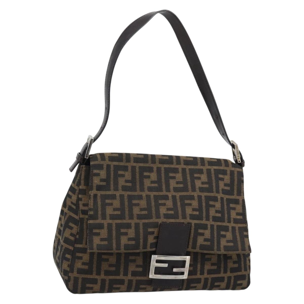 FENDI Zucca Canvas Mamma Baguette Shoulder Bag Brown Silver Auth BA14593V