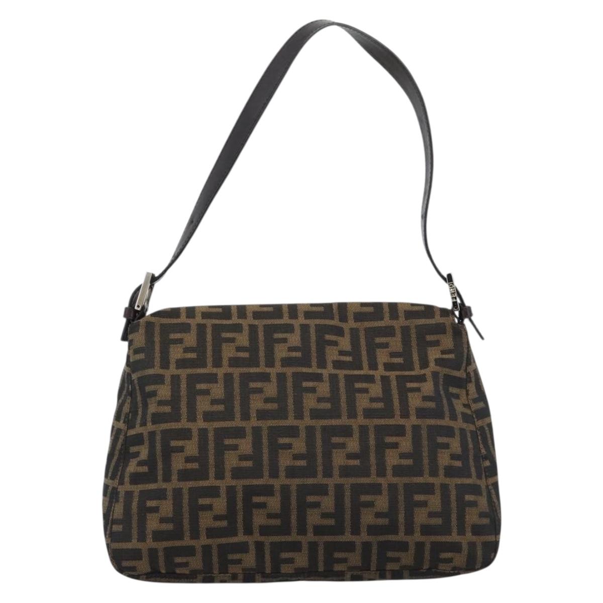 FENDI Zucca Canvas Mamma Baguette Shoulder Bag Brown Silver Auth BA14593V