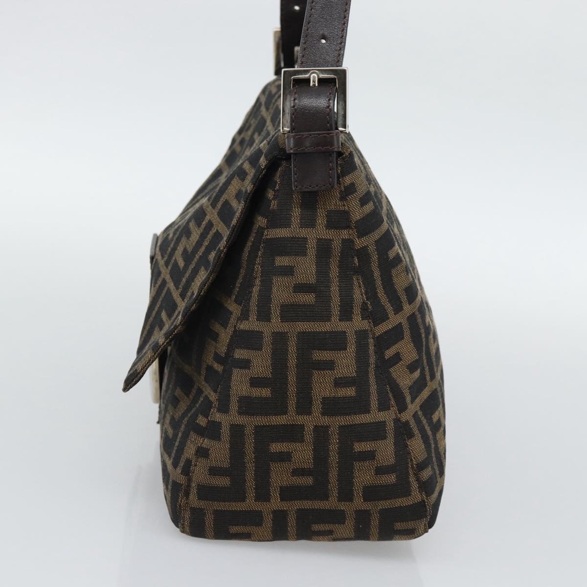 FENDI Zucca Canvas Mamma Baguette Shoulder Bag Brown Silver Auth BA14593V