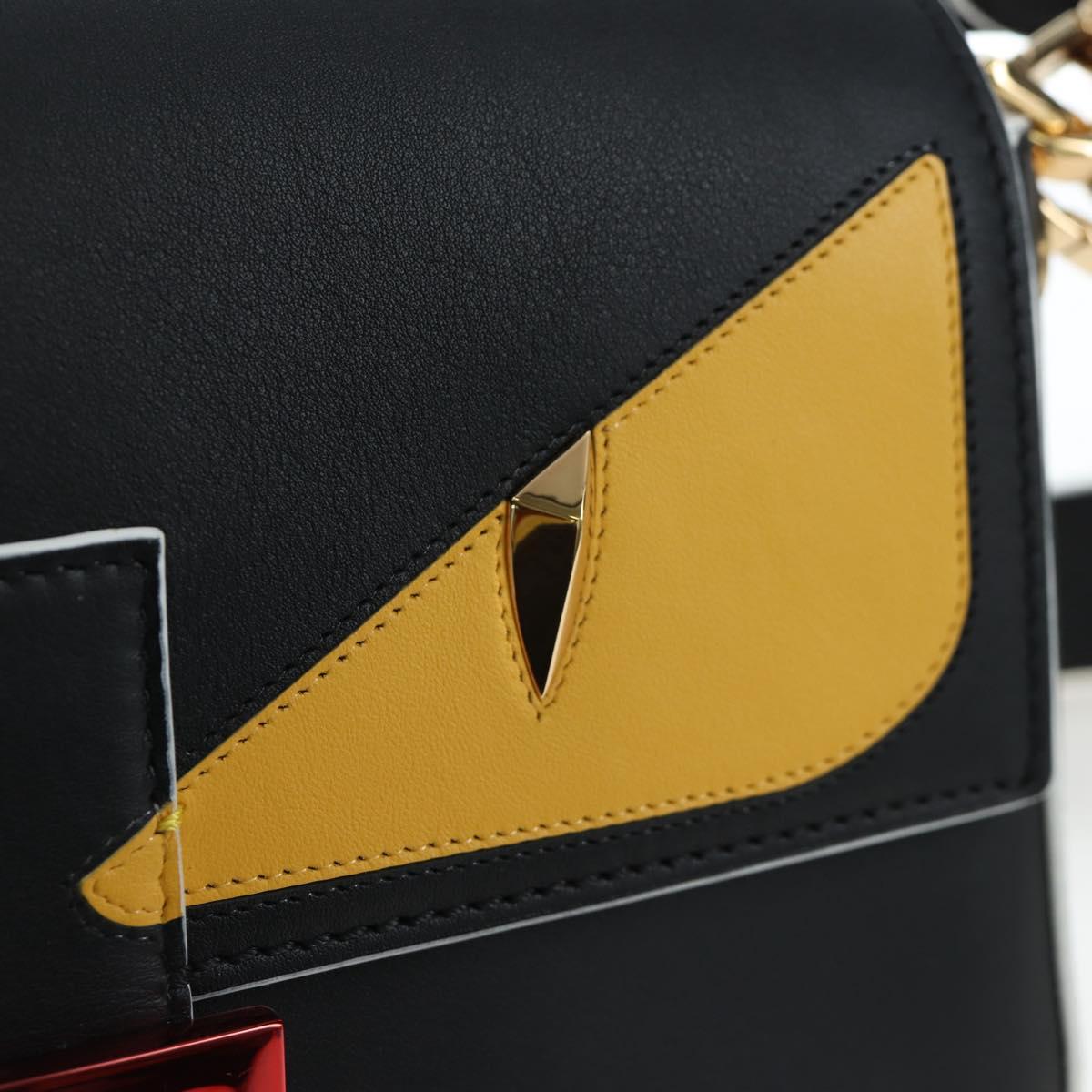 FENDI Bugs Monster Mamma Baguette Leather 2way Black 8BR600 Auth BA14594SAM