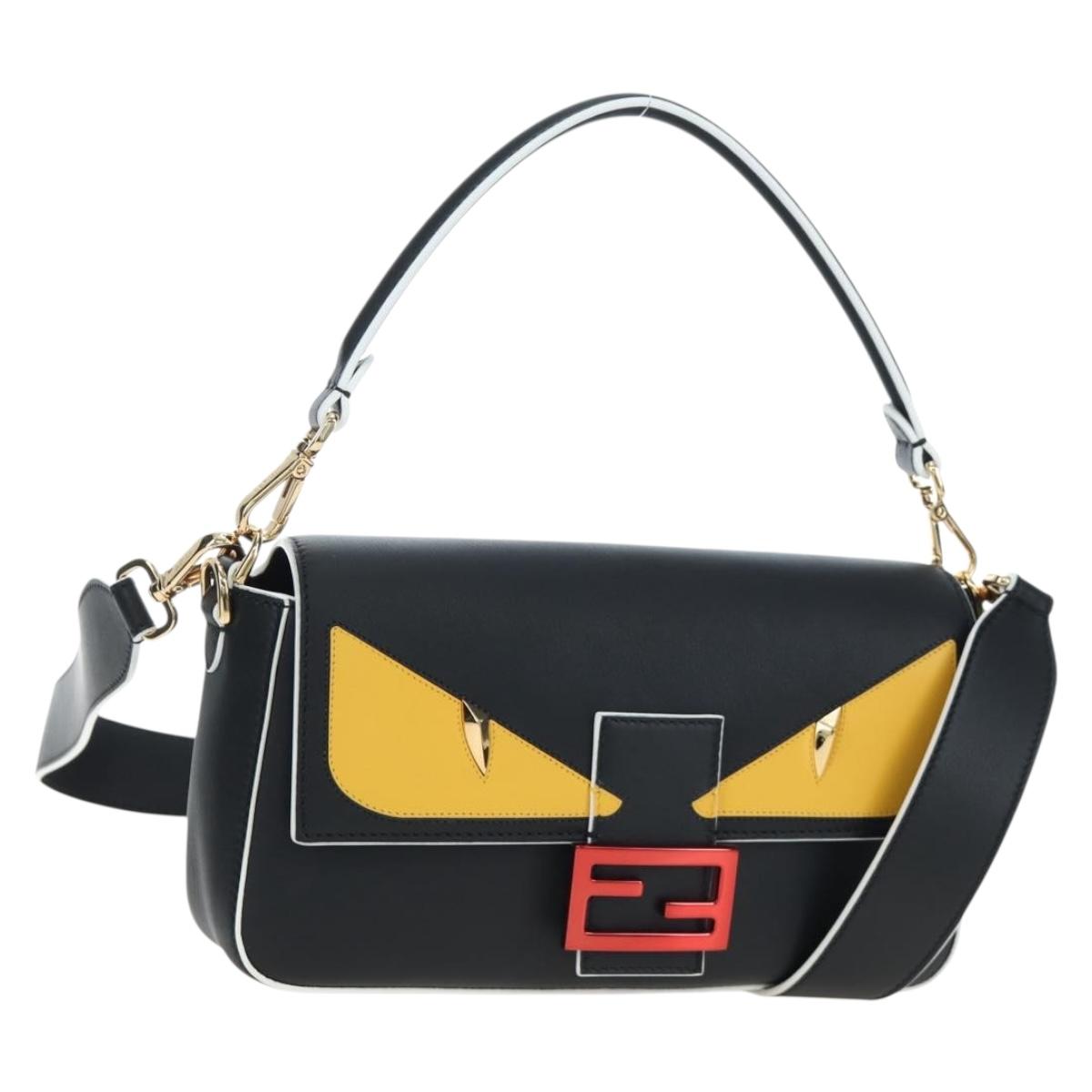 FENDI Bugs Monster Mamma Baguette Leather 2way Black 8BR600 Auth BA14594SAM