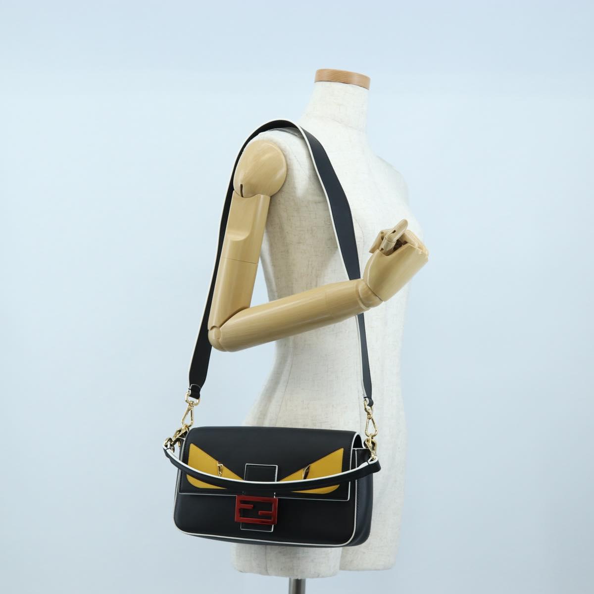 FENDI Bugs Monster Mamma Baguette Leather 2way Black 8BR600 Auth BA14594SAM