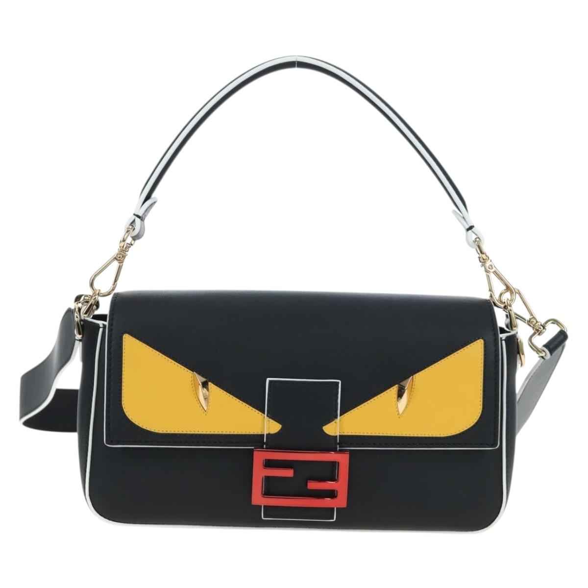 FENDI Bugs Monster Mamma Baguette Leather 2way Black 8BR600 Auth BA14594SAM