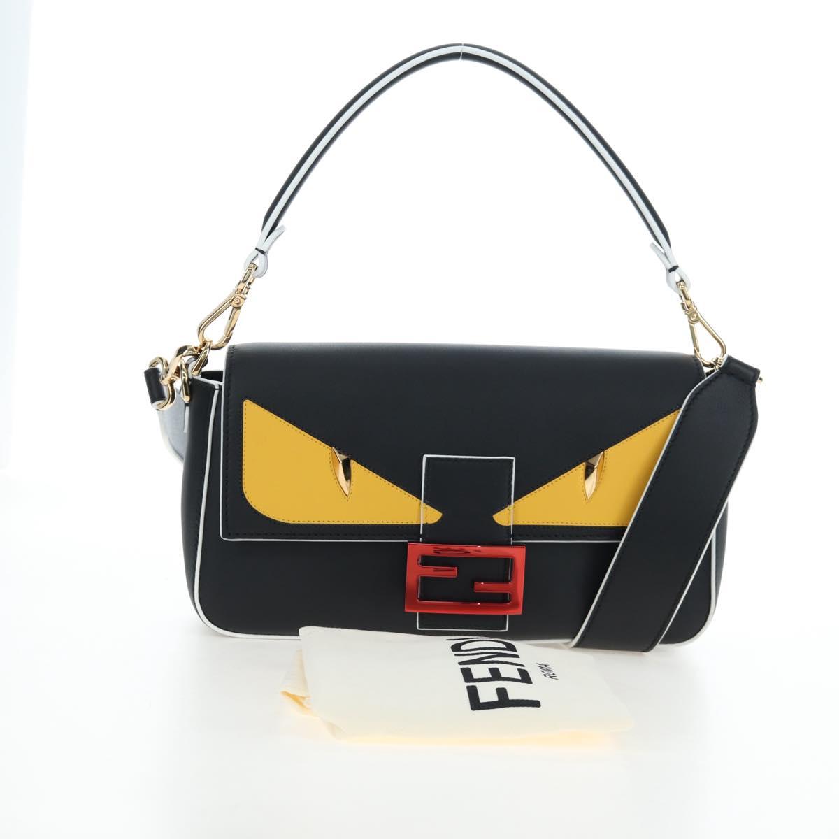 FENDI Bugs Monster Mamma Baguette Leather 2way Black 8BR600 Auth BA14594SAM