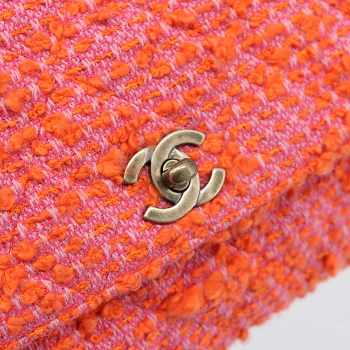CHANEL Matelasse 25 Chain Shoulder Bag Tweed Orange Gold Tone CC Auth BA14597SAM