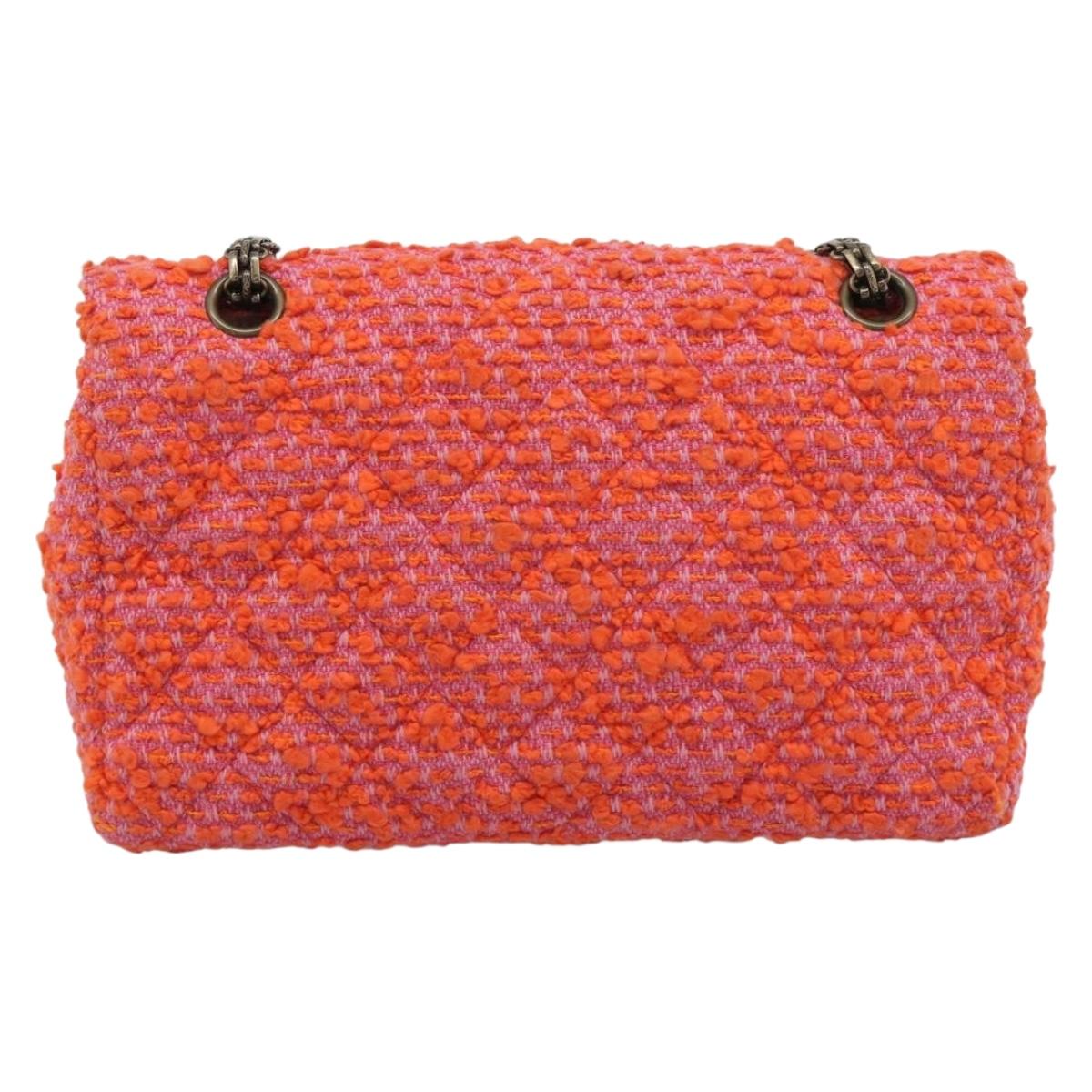 CHANEL Matelasse 25 Chain Shoulder Bag Tweed Orange Gold Tone CC Auth BA14597SAM