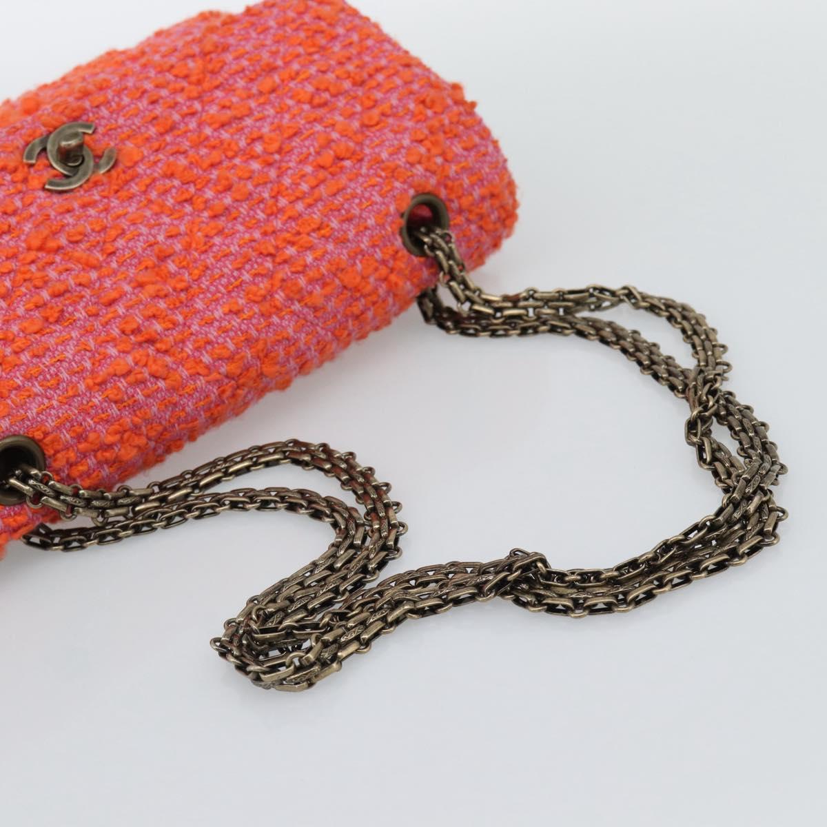 CHANEL Matelasse 25 Chain Shoulder Bag Tweed Orange Gold Tone CC Auth BA14597SAM