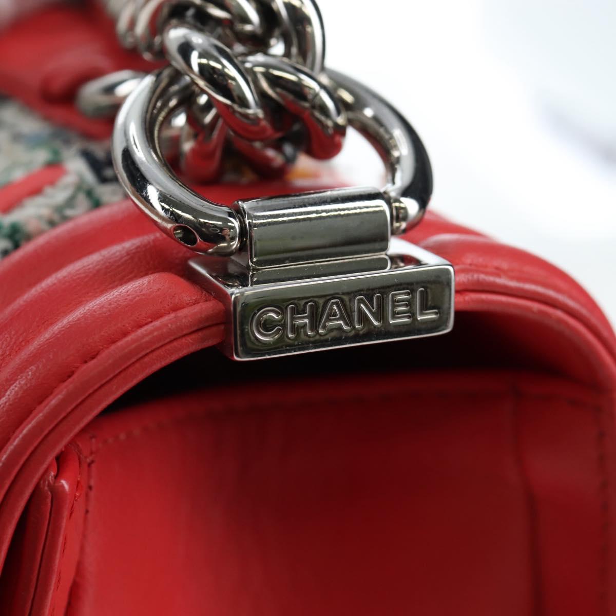 CHANEL Boy Chanel 25 Chain Shoulder Bag Tweed Pink Silver CC Auth BA14598SAM