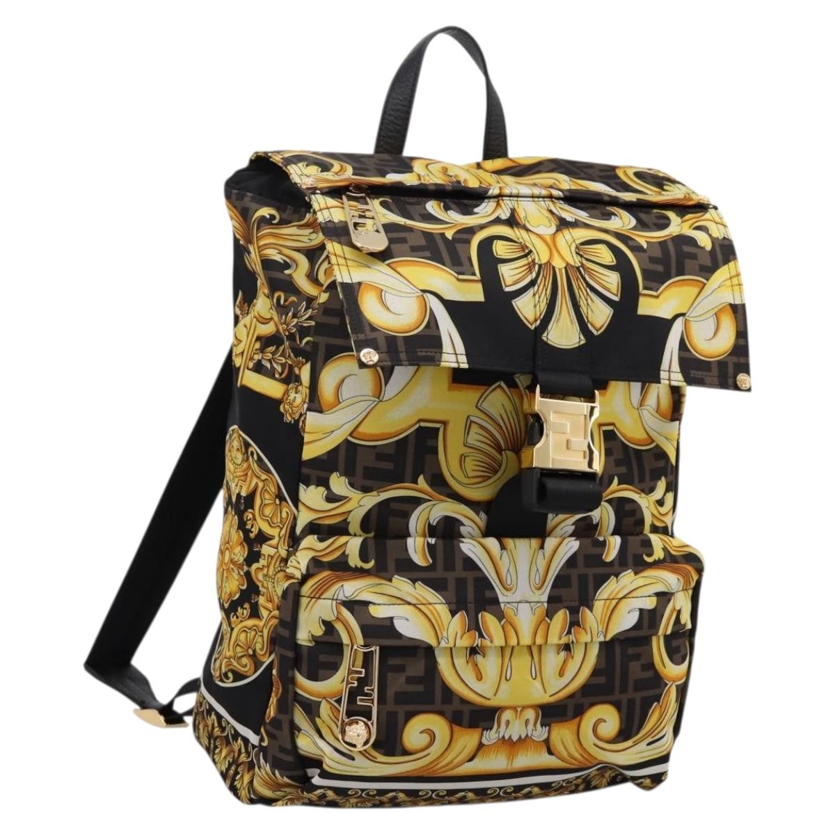 FENDI FENDACE ZUCCA Backpack Nylon Brown Gold Tone 7VZ066 Auth BA14600SAM