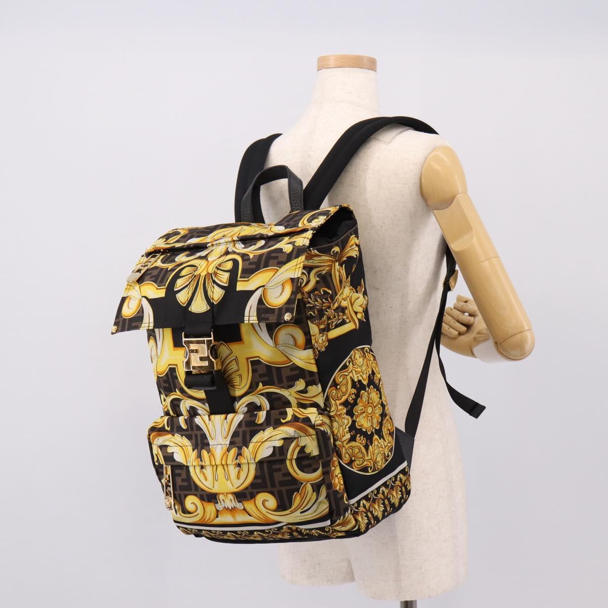 FENDI FENDACE ZUCCA Backpack Nylon Brown Gold Tone 7VZ066 Auth BA14600SAM
