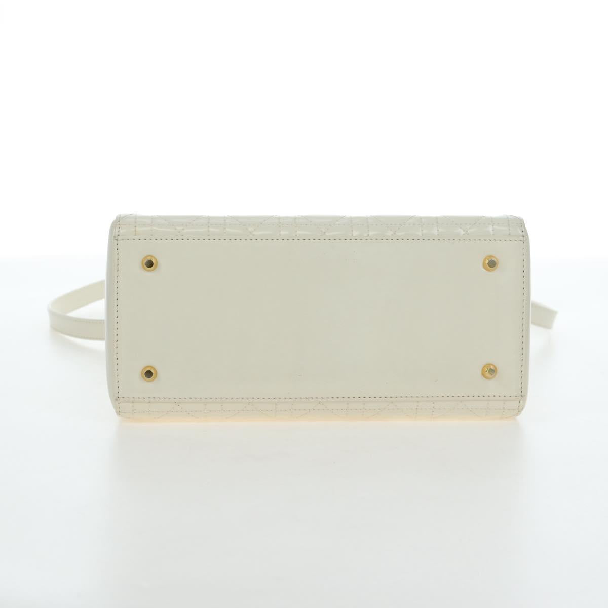 Christian Dior Lady Dior Hand Bag Patent 2way Ivory Gold Tone Auth BA14602M