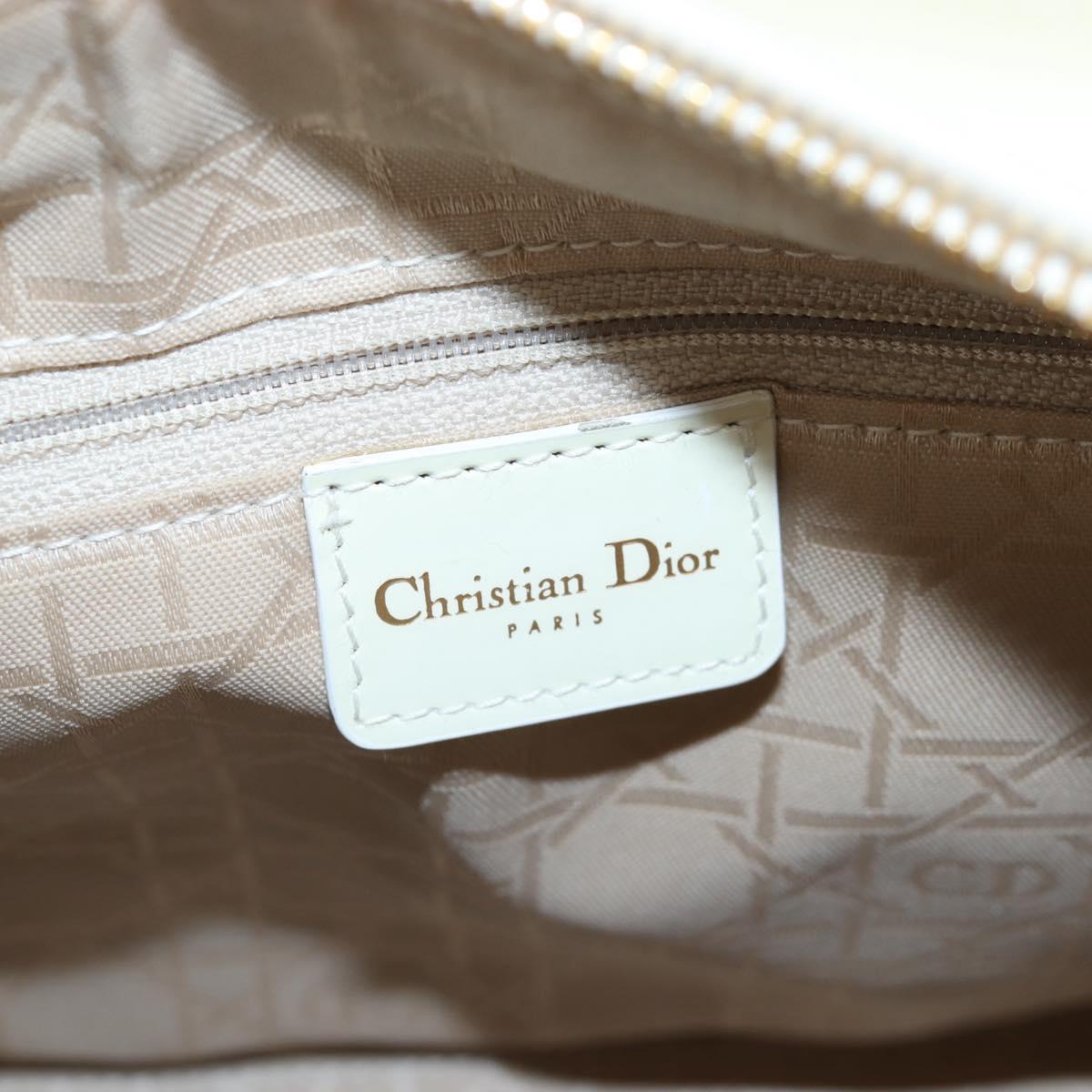 Christian Dior Lady Dior Hand Bag Patent 2way Ivory Gold Tone Auth BA14602M