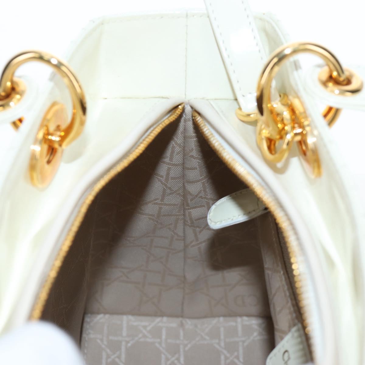Christian Dior Lady Dior Hand Bag Patent 2way Ivory Gold Tone Auth BA14602M