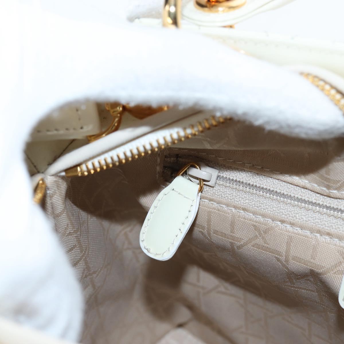 Christian Dior Lady Dior Hand Bag Patent 2way Ivory Gold Tone Auth BA14602M