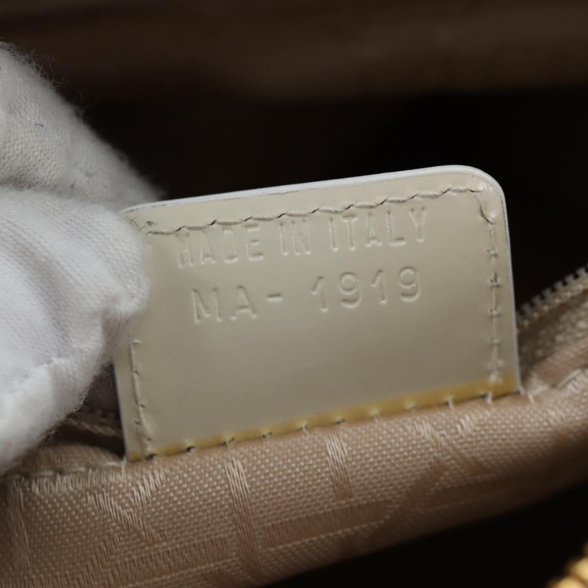 Christian Dior Lady Dior Hand Bag Patent 2way Ivory Gold Tone Auth BA14602M