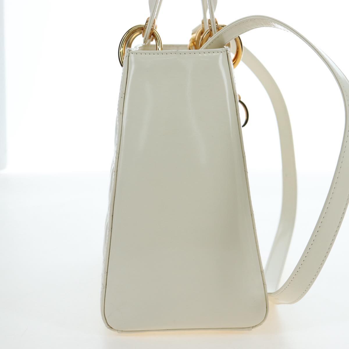 Christian Dior Lady Dior Hand Bag Patent 2way Ivory Gold Tone Auth BA14602M